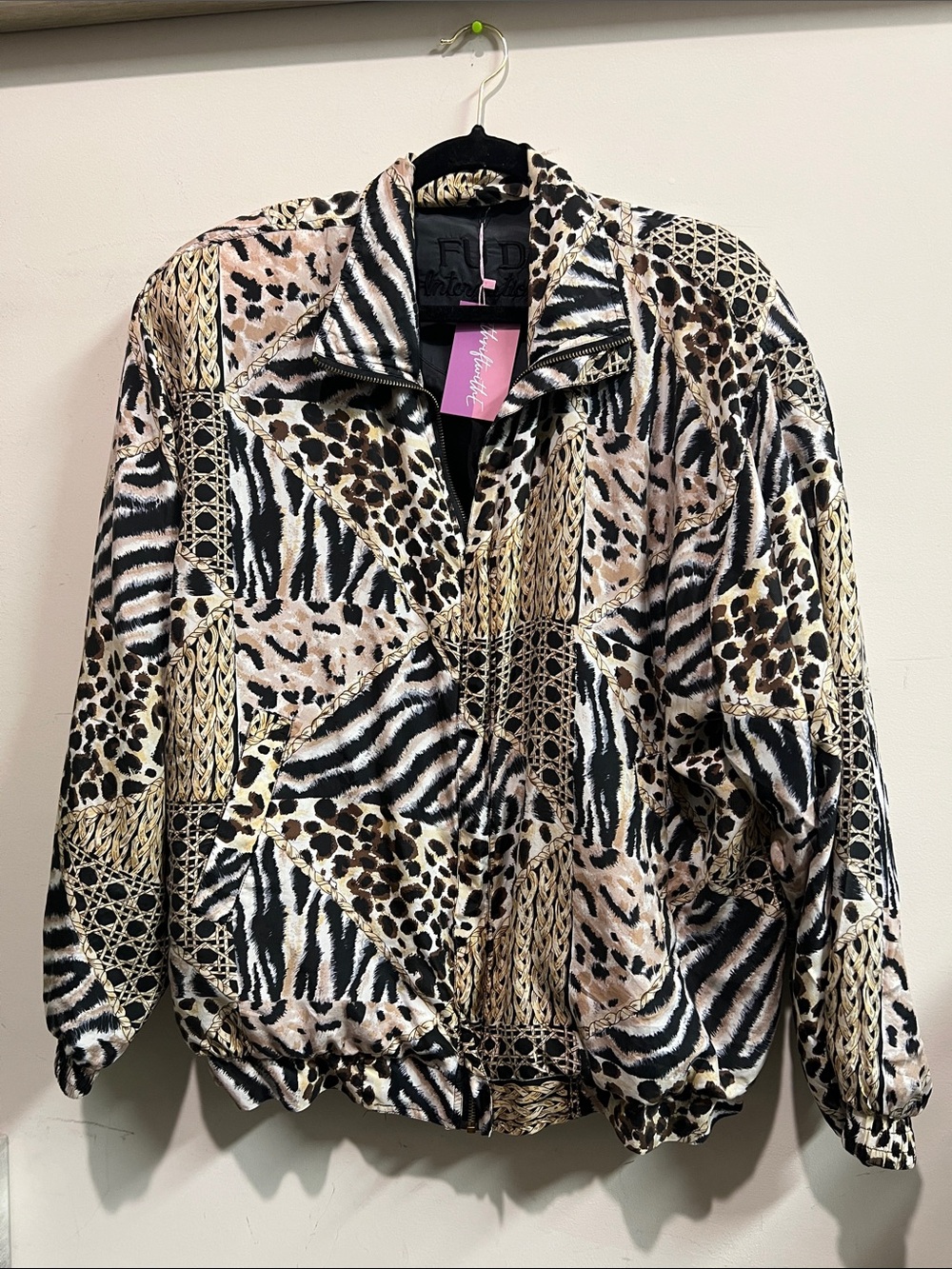 Vintage FUDA Animal Print Zip-Up Jacket 100% Silk
